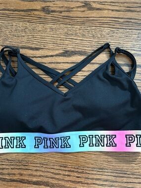 Victoria's Secret PINK Black Sports Bralette with Rainbow Logo Band